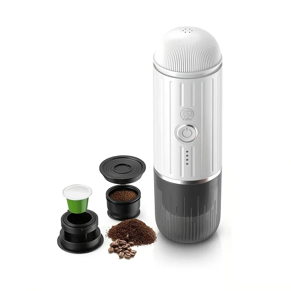 Caffeine & Co Portable Electric Espresso Machine Travel Coffee Maker for Camping, Car Self-Heating with Ground Coffee & NS Capsule
