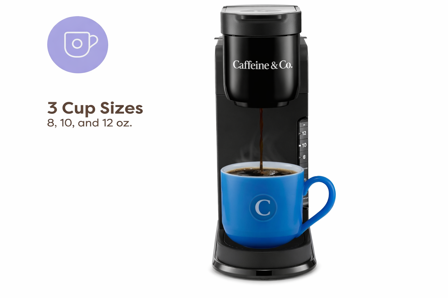 Caffeine & Co-Express Single Serve Coffee Maker – Strong Brew Option, 42oz Reservoir, Sleek Design for Holiday Hosting & Gifting