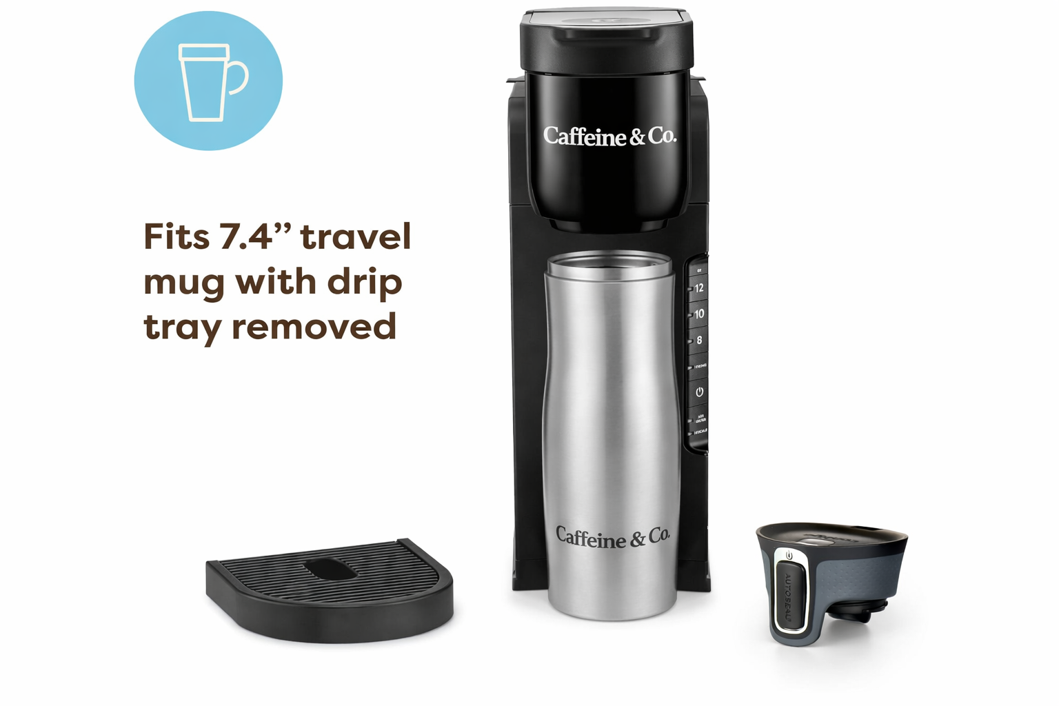 Caffeine & Co-Express Single Serve Coffee Maker – Strong Brew Option, 42oz Reservoir, Sleek Design for Holiday Hosting & Gifting