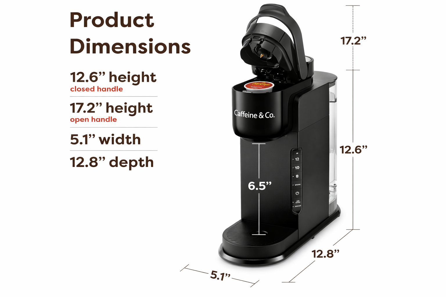 Caffeine & Co-Express Single Serve Coffee Maker – Strong Brew Option, 42oz Reservoir, Sleek Design for Holiday Hosting & Gifting