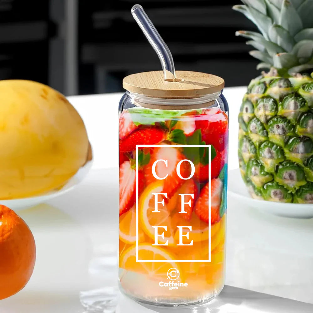Caffeine & Co Ice Coffee Glass with Lid & Straw
