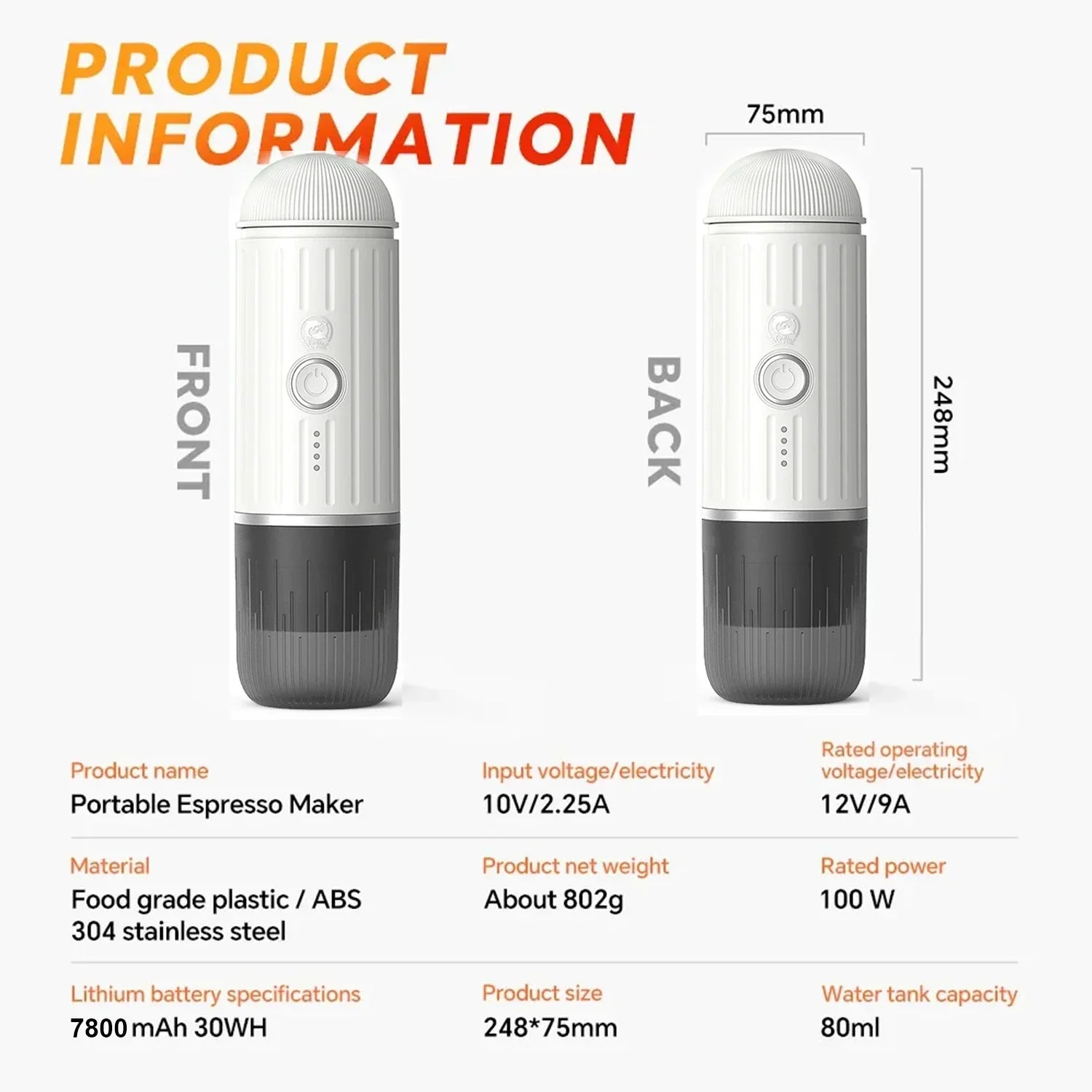 Caffeine & Co Portable Electric Espresso Machine Travel Coffee Maker for Camping, Car Self-Heating with Ground Coffee & NS Capsule