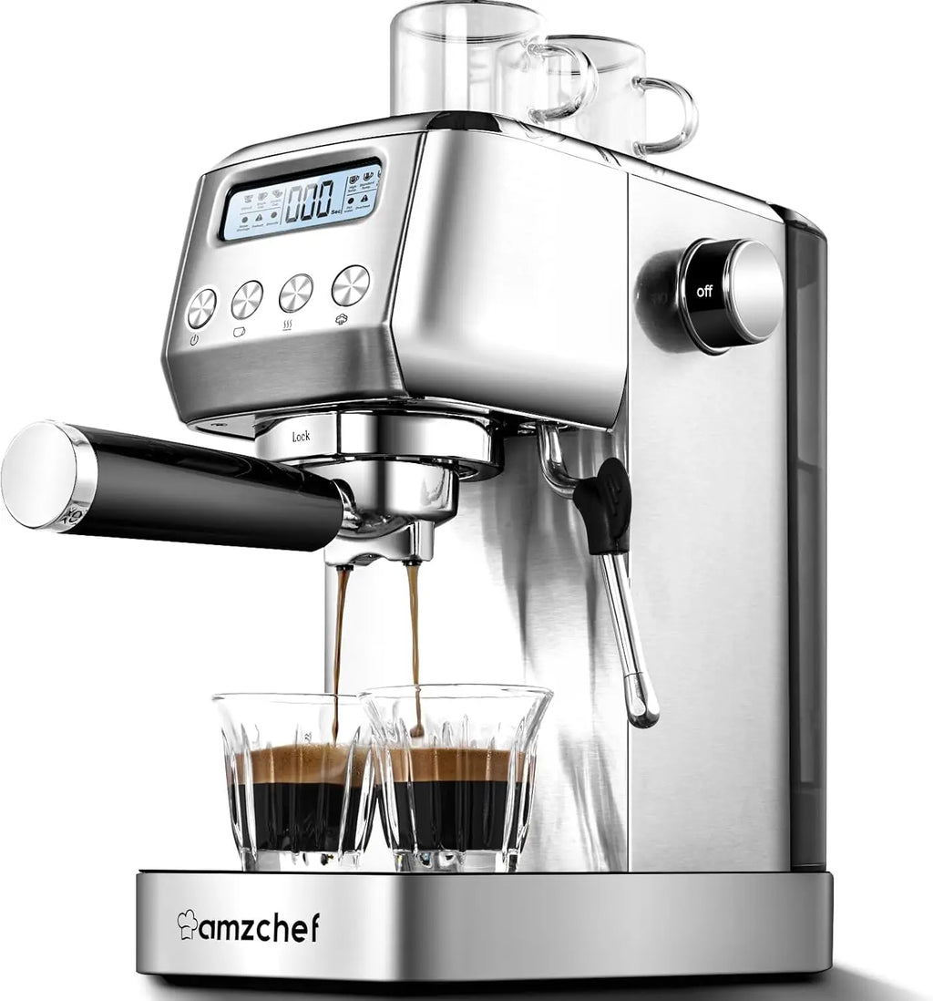 Caffeine & Co 20Bar Espresso Machine with LCD Display, Stainless Steel Coffee Maker for Home Use, Ideal Gift
