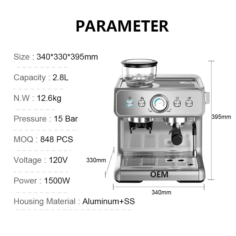 Caffeine & Co 220v 50/60hz 15bar High Pressure Coffee Maker Bean to Cup Espresso Machine Coffee Machine Espresso Coffee  Machine